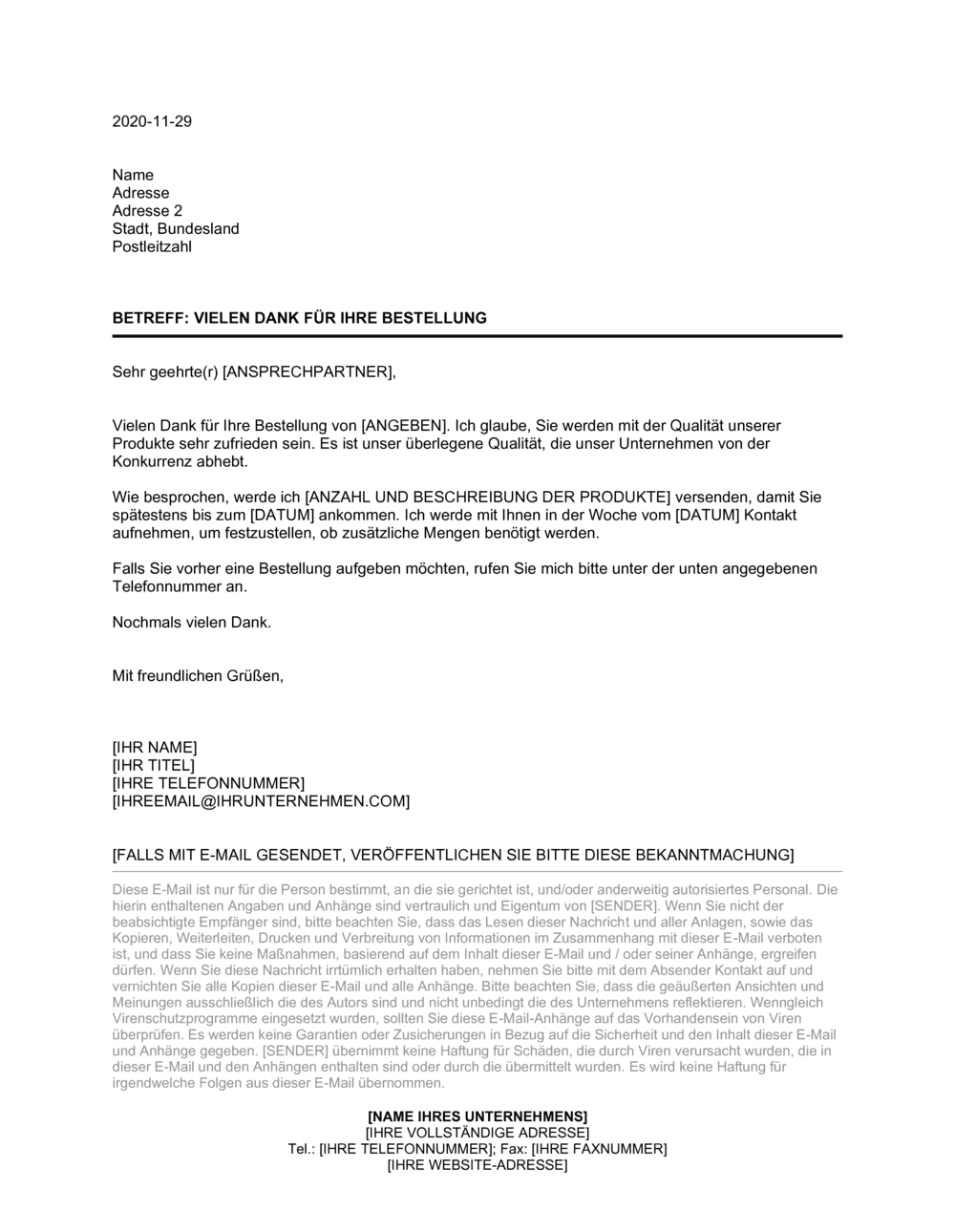 Business-in-a-Box's Vielen Dank für Ihre Bestellung