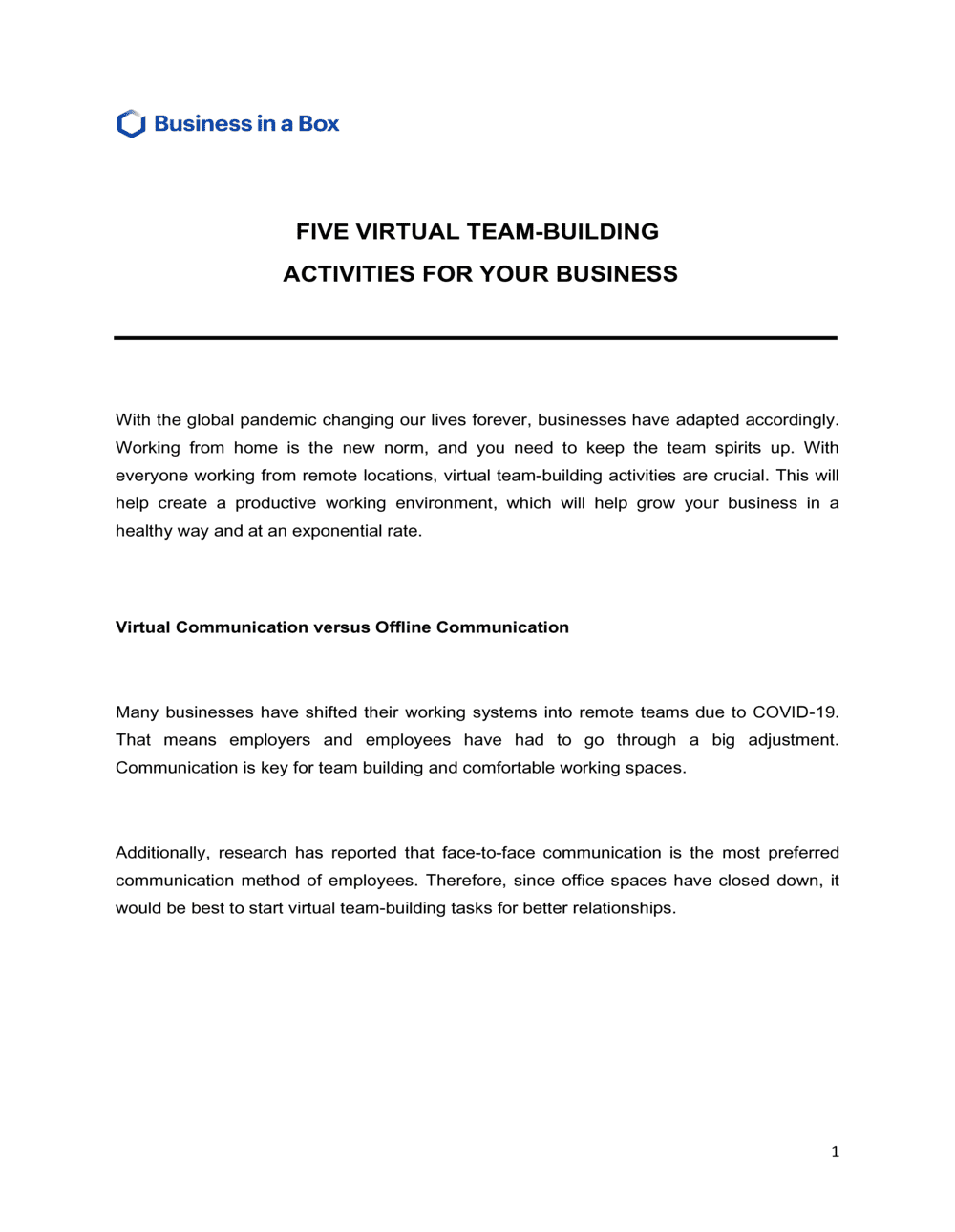 Business-in-a-Box's Virtual Team Building Activities Template