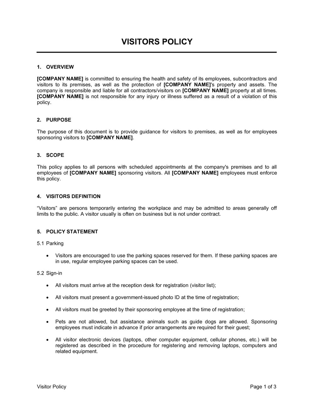 Visitor Policy Template