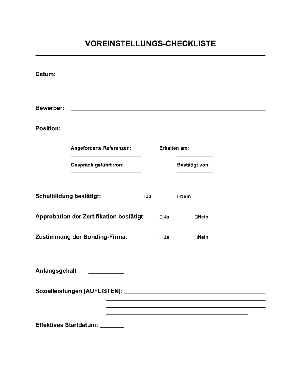 Business-in-a-Box's Voreinstellungs Checkliste