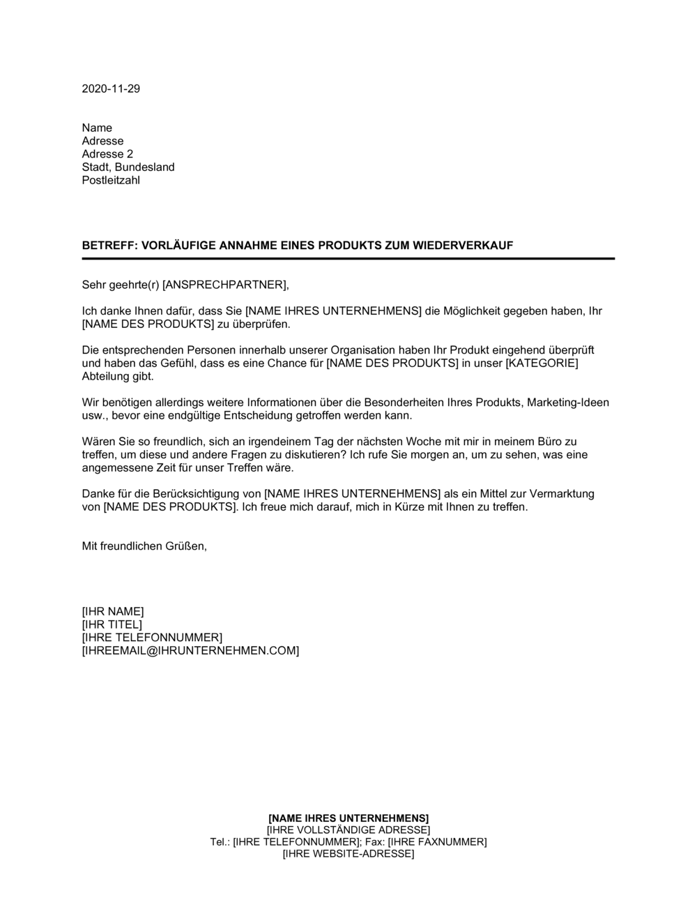 Business-in-a-Box's Vorläufige Annahme eines Produkts zum Wiederverkauf