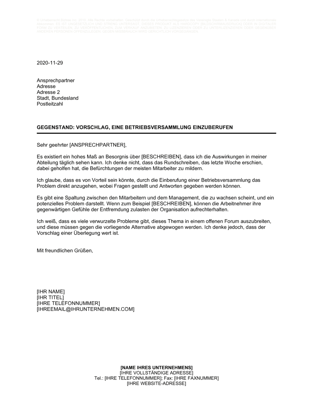 Business-in-a-Box's Vorschlag eine Betriebsversammlung einzuberufen