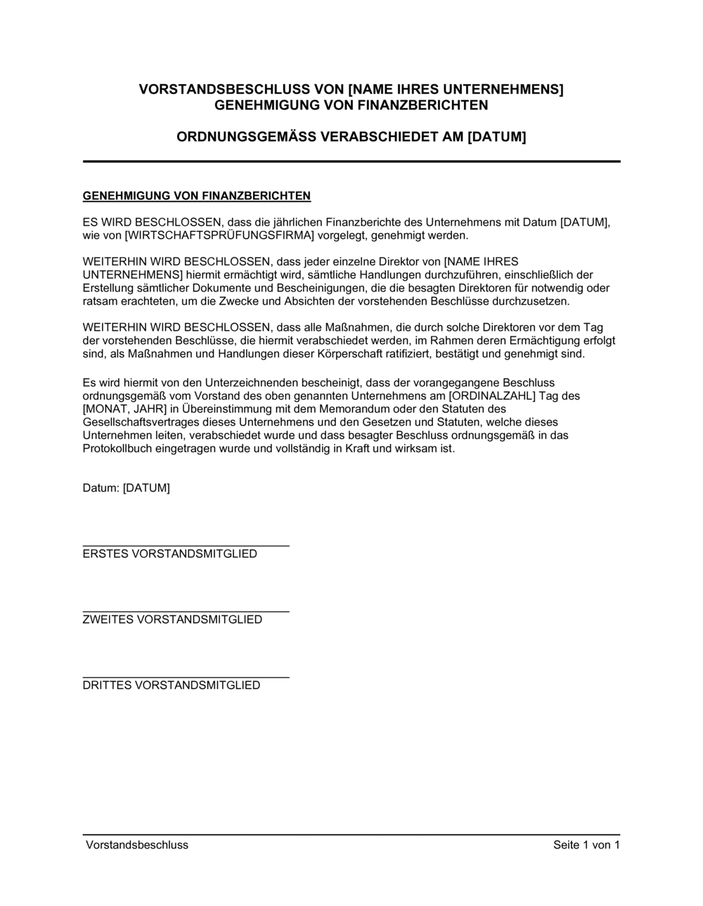 Business-in-a-Box's Vorstandsbeschluss Genehmigung von Finanzberichten