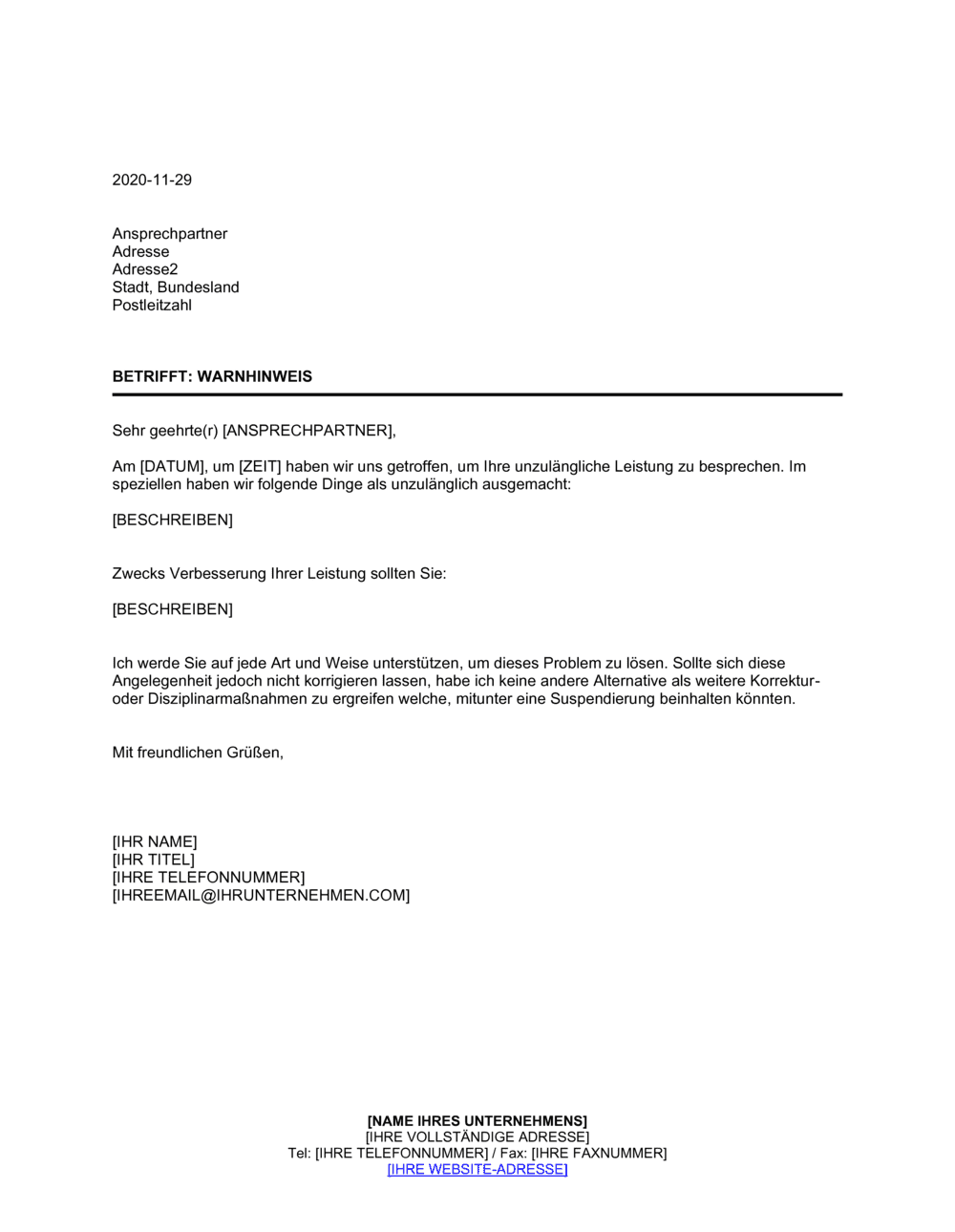 Business-in-a-Box's Warnhinweis