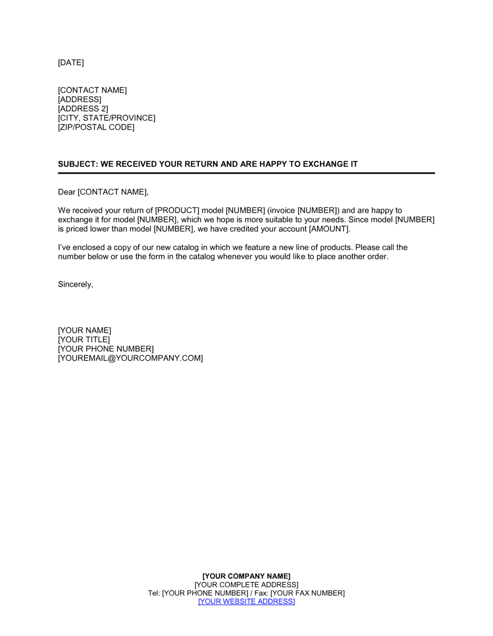 Business-in-a-Box's We Received Your Return and Are Happy to Exchange it Template