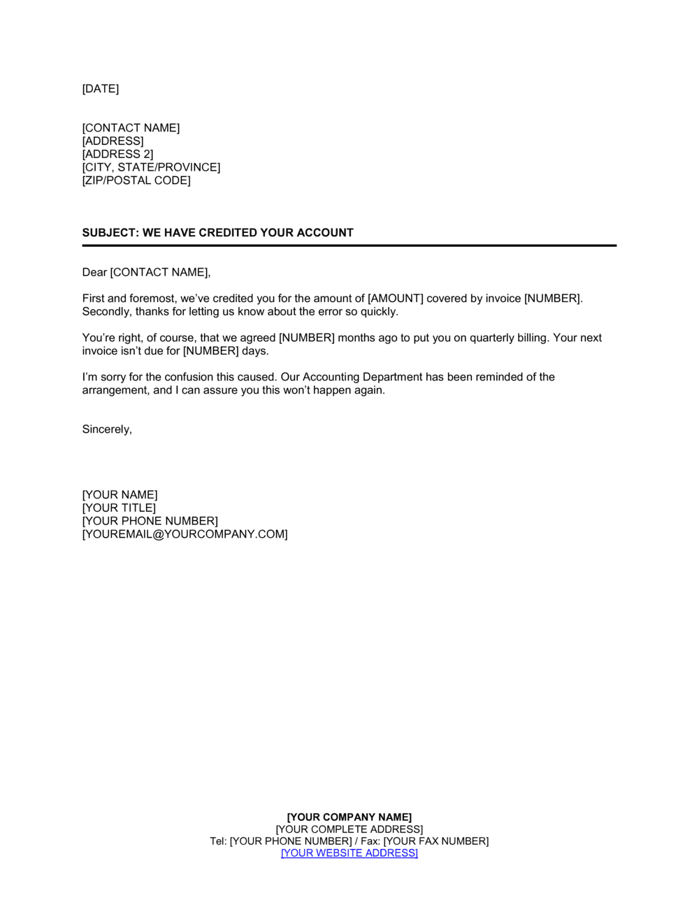 Business-in-a-Box's We've Credited Your Account_You're Right Template