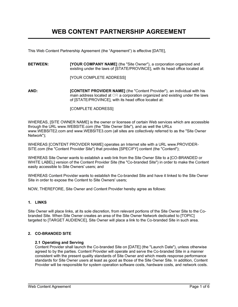 business partnership agreement form