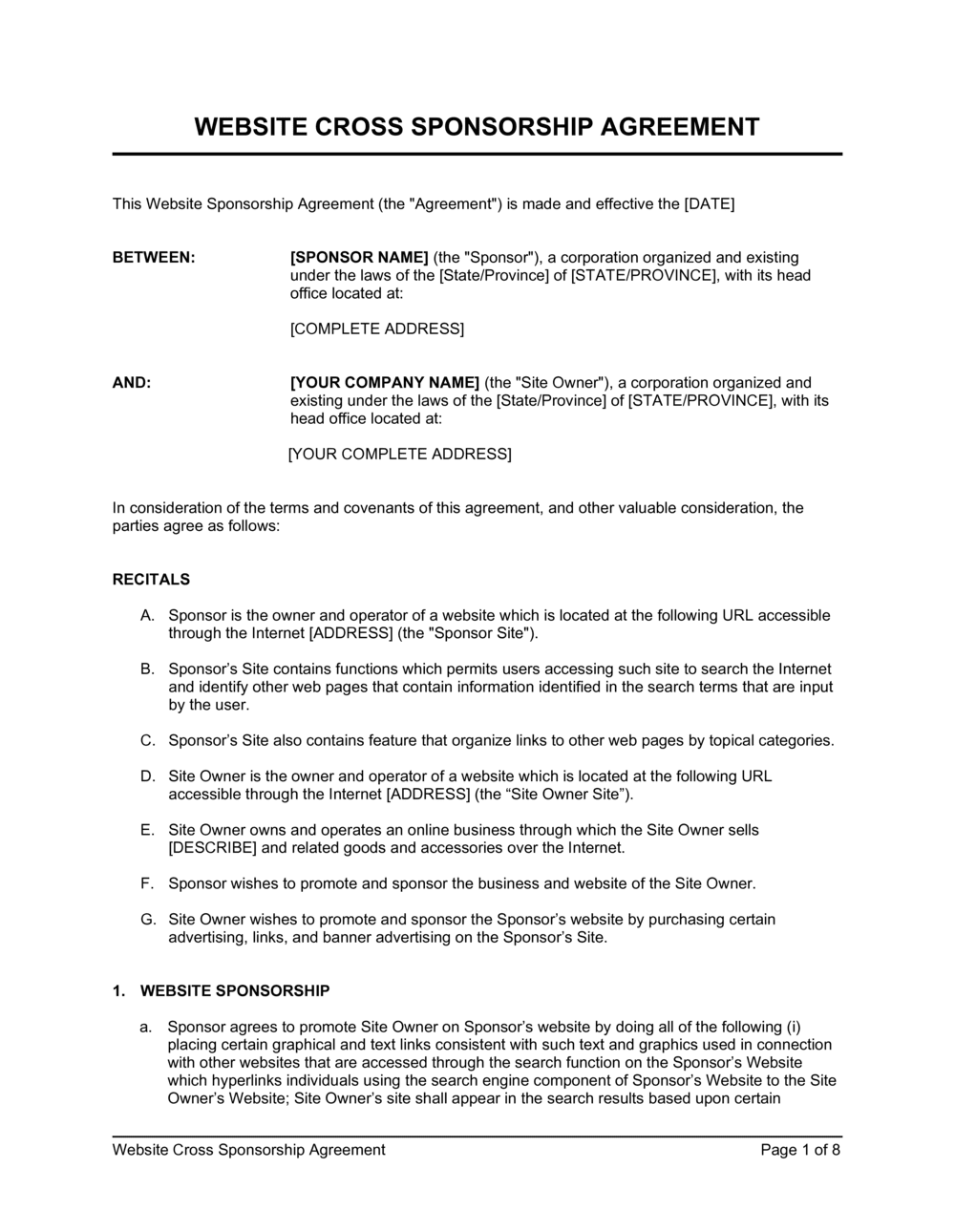 Sponsor Agreement Template