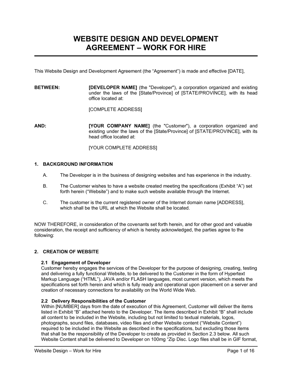 Website Design Agreement Template