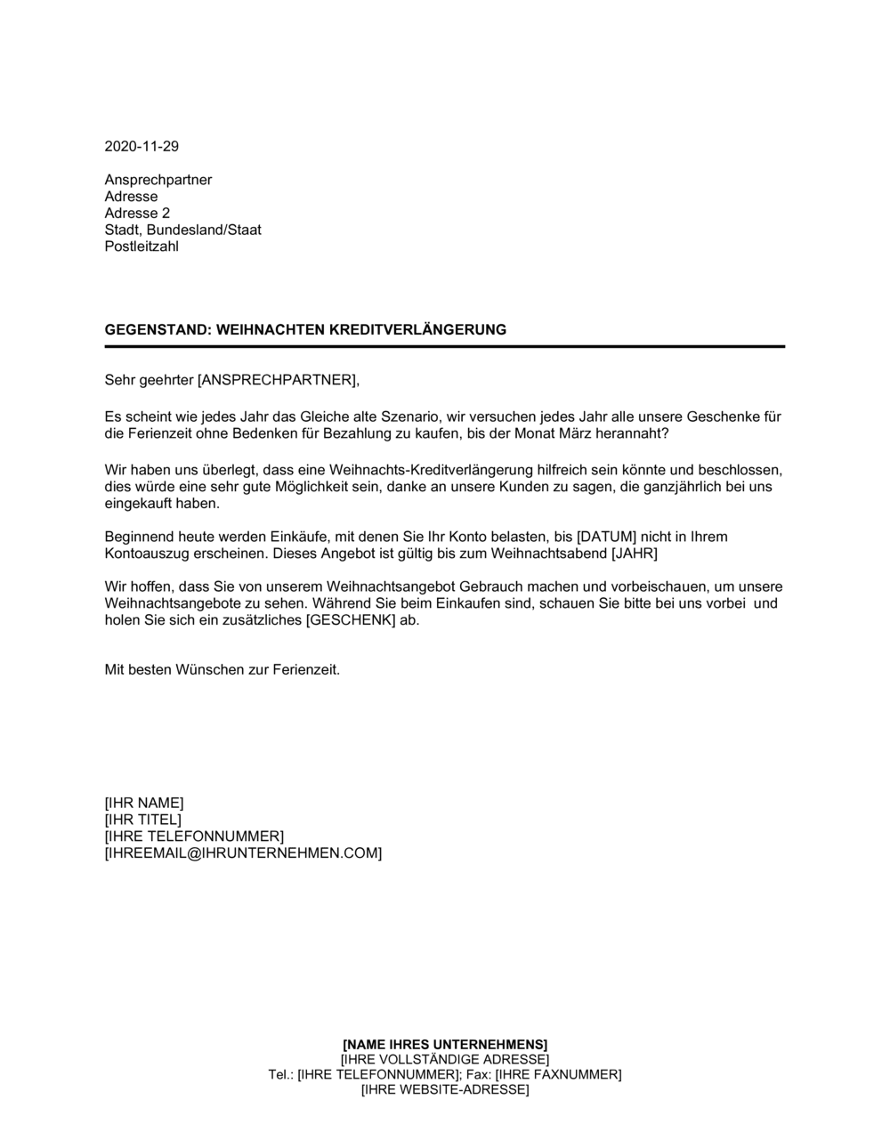 Business-in-a-Box's Weihnachten Kreditverlängerung