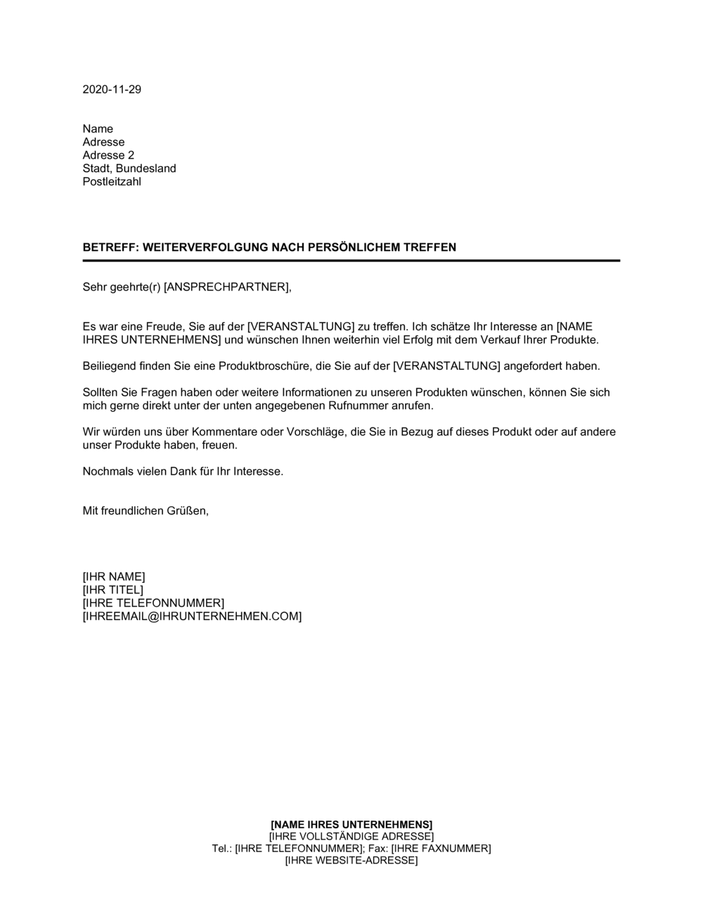 Business-in-a-Box's Weiterverfolgung nach persönlichem Treffen - Produktvertrieb