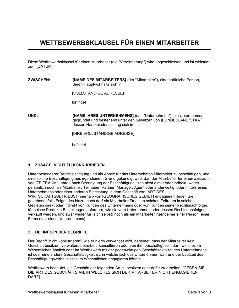 Business-in-a-Box's Wettbewerbsklausel für einen Mitarbeiter