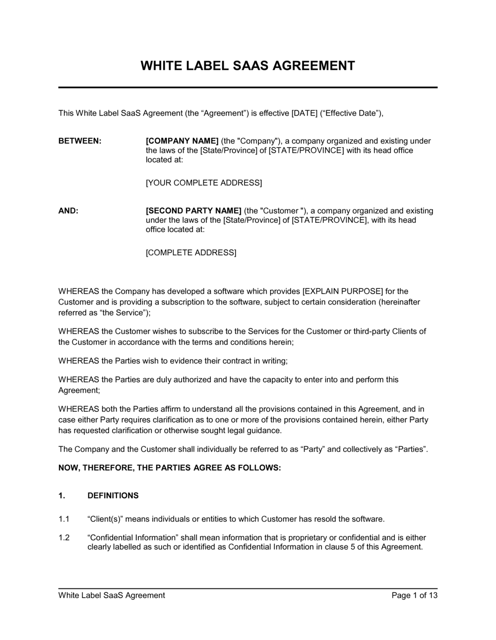 White Label Agreement Template
