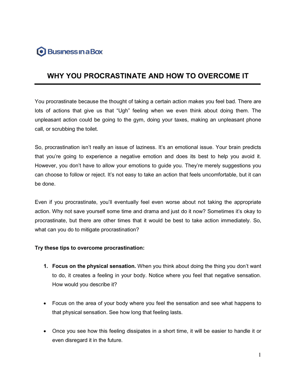 Business-in-a-Box's Why You Proscrastinate and How To Overcome It Template