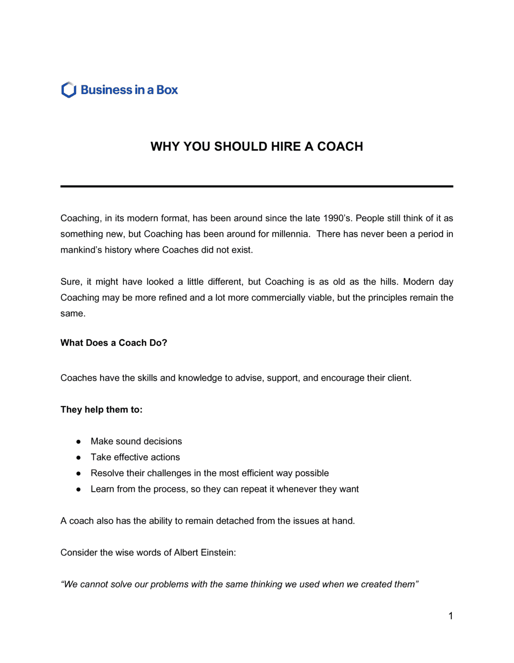 Business-in-a-Box's Why You Should Hire A Coach Template