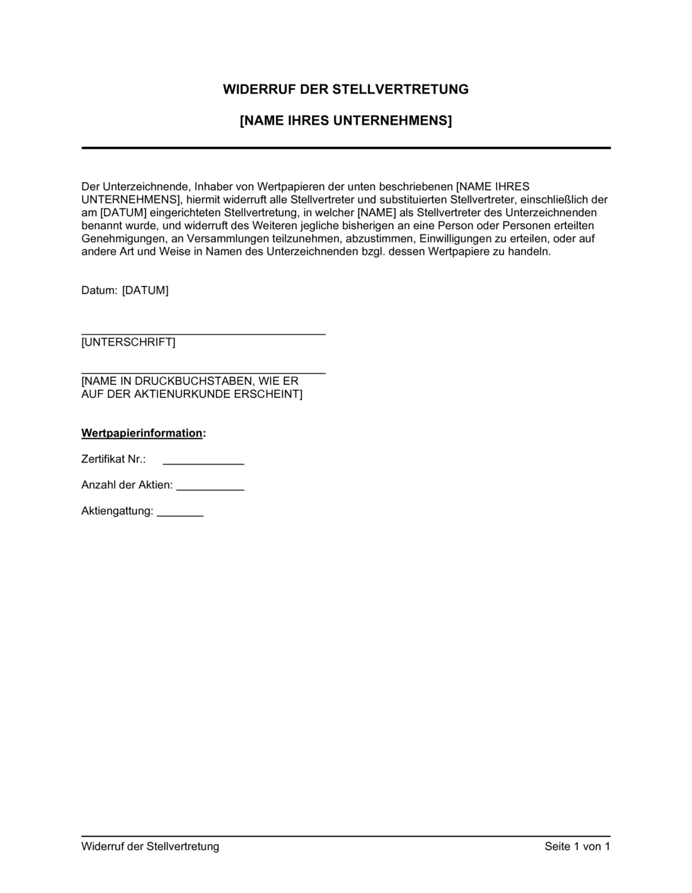 Business-in-a-Box's Widerruf der Stellvertretung
