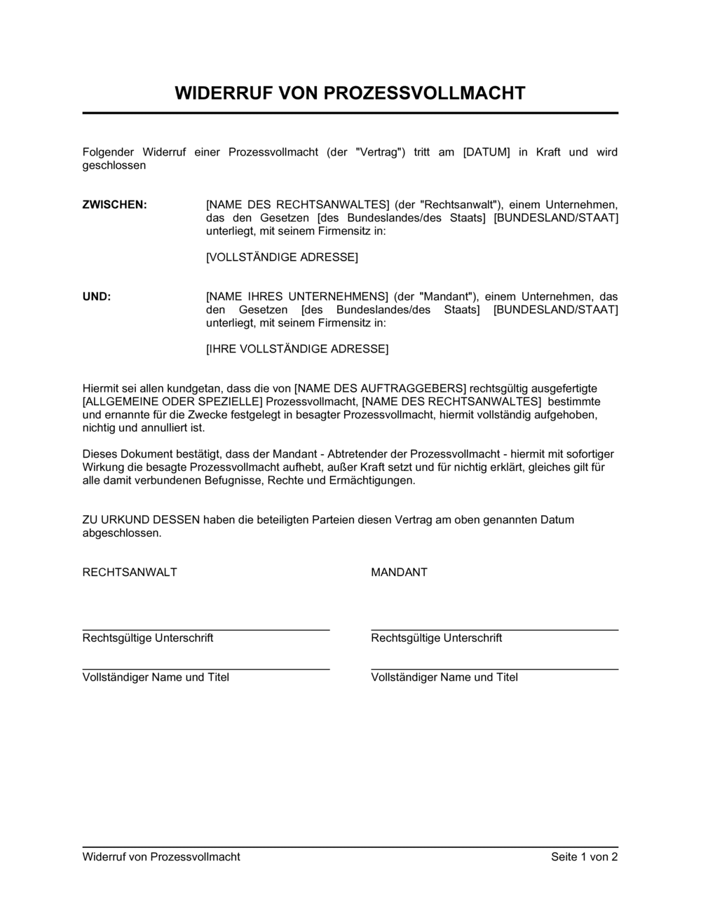 Business-in-a-Box's Widerruf von Prozessvollmacht