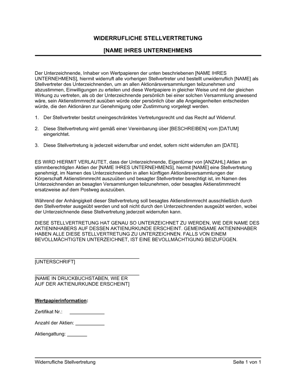 Business-in-a-Box's Widerrufliche Stellvertretung