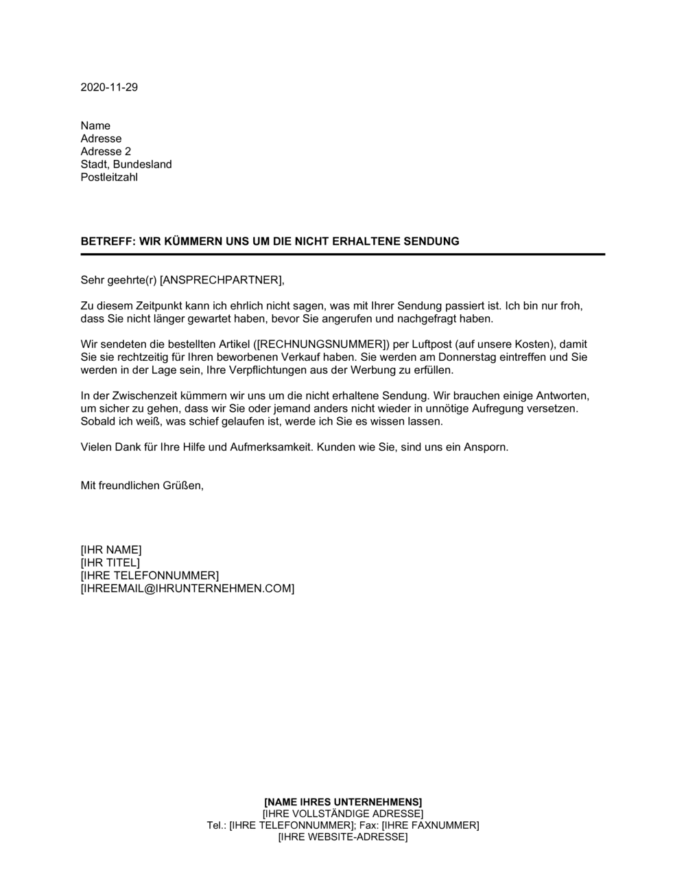 Business-in-a-Box's Wir kümmern uns um die nicht erhaltene Sendung