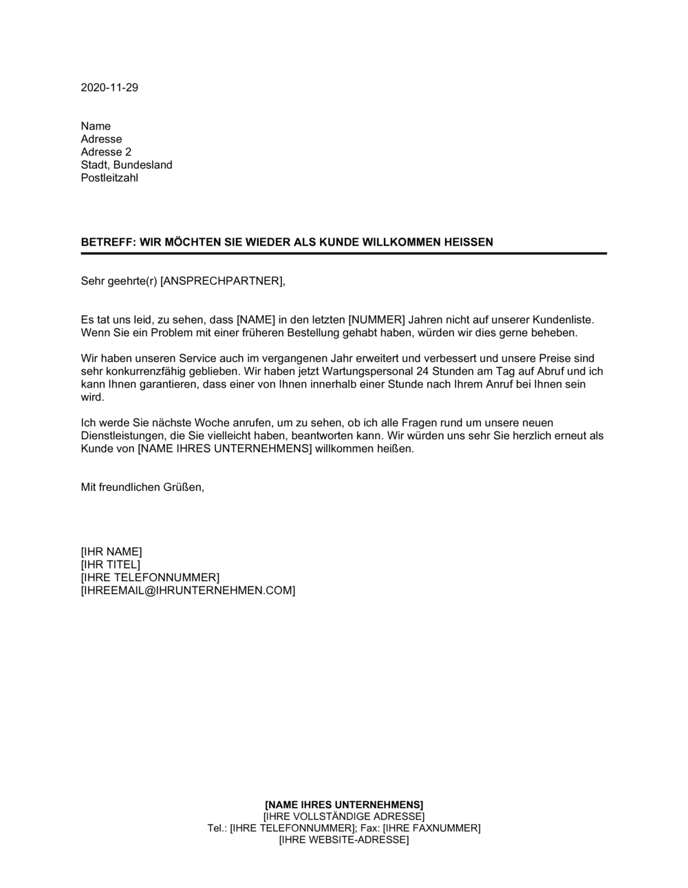 Business-in-a-Box's Wir möchten Sie wieder als Kunde willkommen heißen