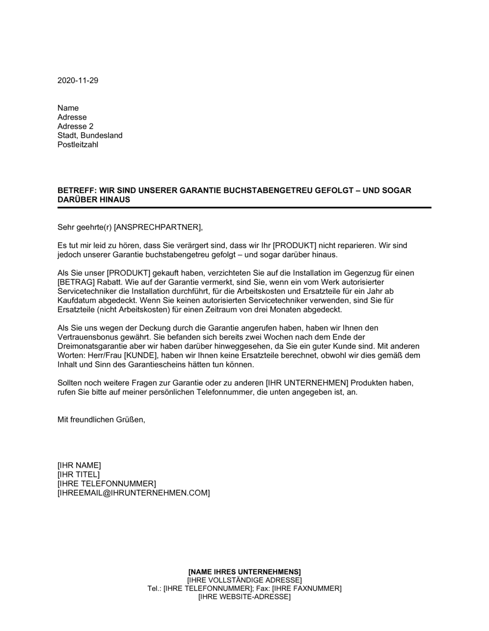 Business-in-a-Box's Wir sind unserer Garantie buchstabengetreu gefolgt - und sogar darüber hinaus