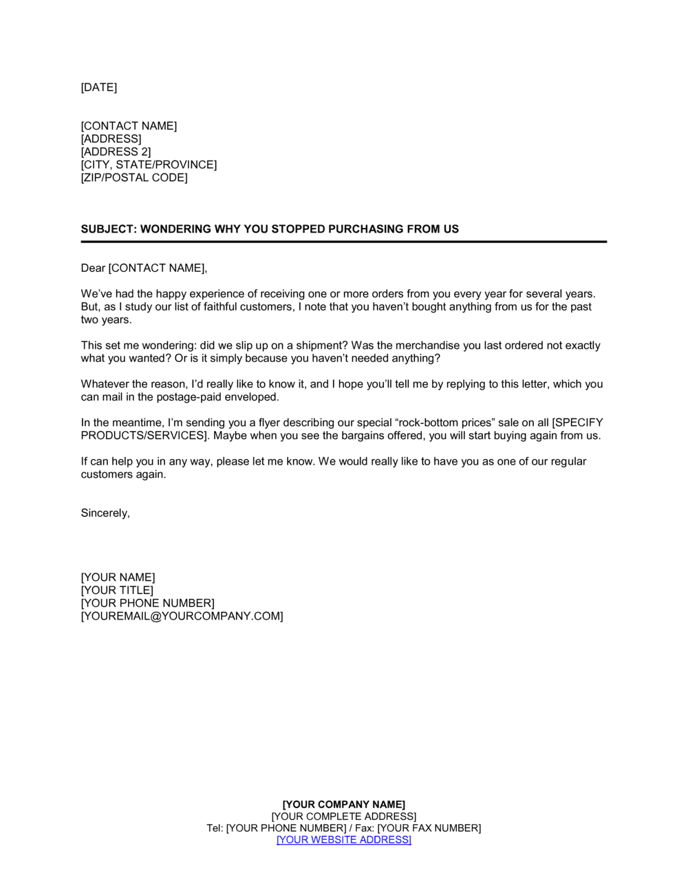 Business-in-a-Box's Wondering Why You Stopped Purchasing from Us Template