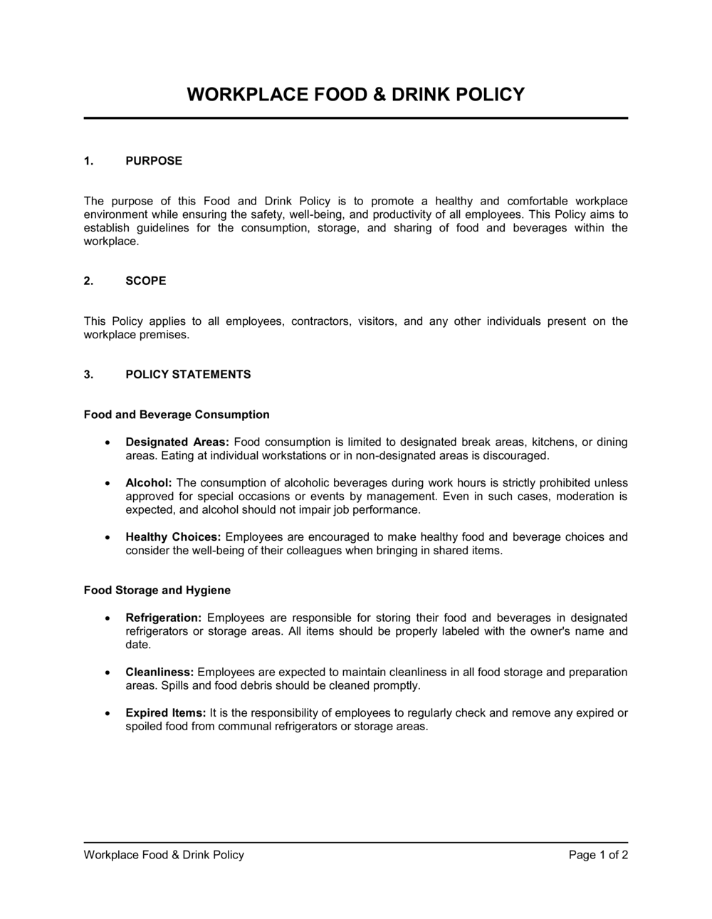 Business-in-a-Box's Workplace Food and Drink Policy Template