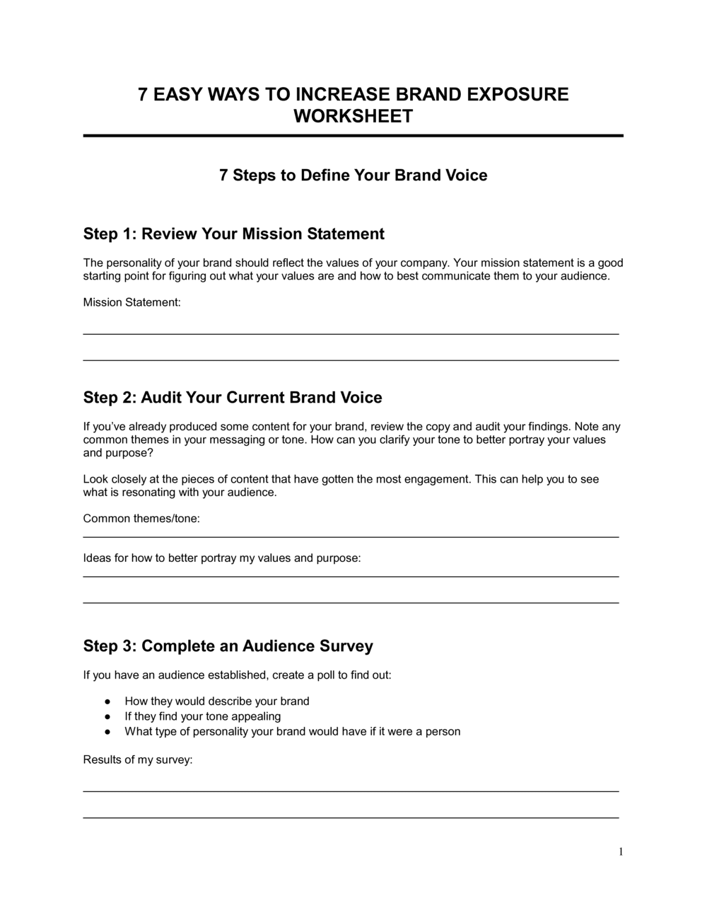 Business-in-a-Box's Worksheet Brand Building Template