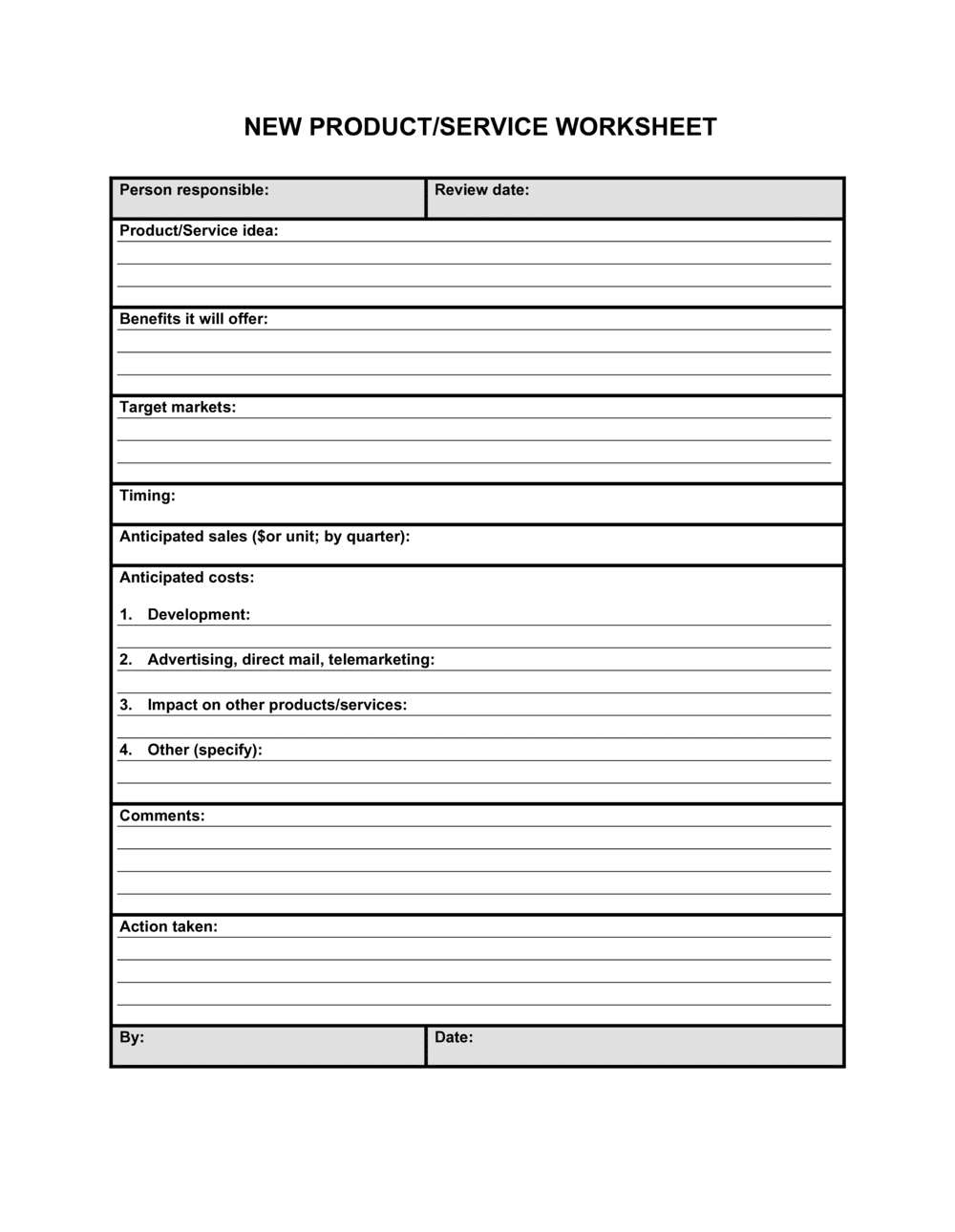 Worksheet New Product Or Service Template By Business In A Box