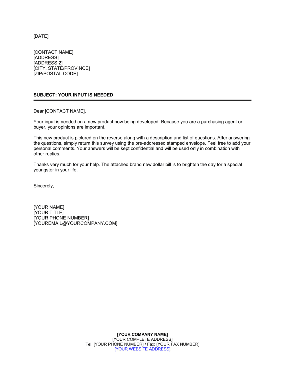 Business-in-a-Box's Your Input is Needed on a New Product Now Being Developed Template