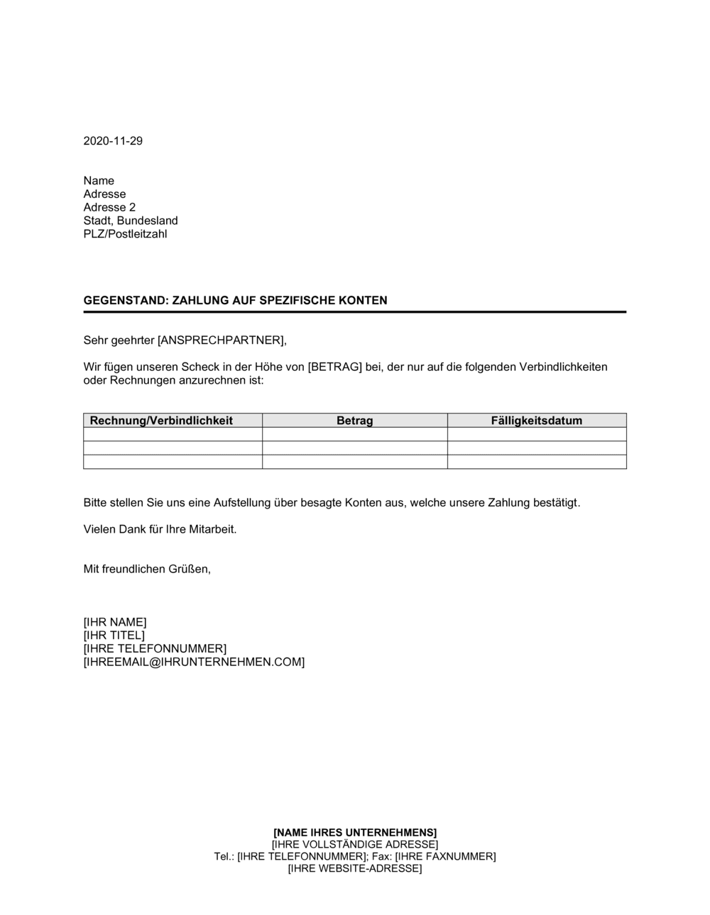 Business-in-a-Box's Zahlung auf spezifische Konten