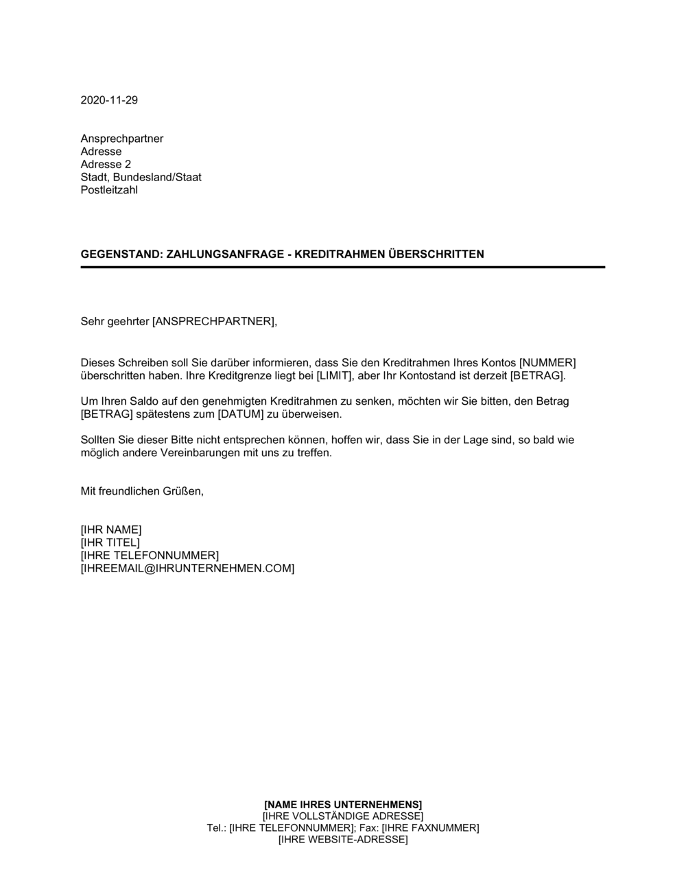 Business-in-a-Box's Zahlungsanfrage Kreditrahmen überschritten