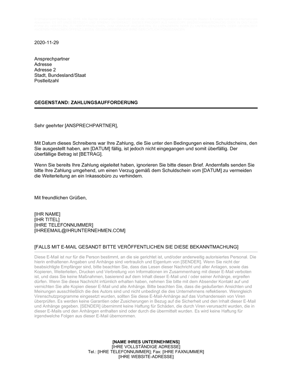 Business-in-a-Box's Zahlungsaufforderung