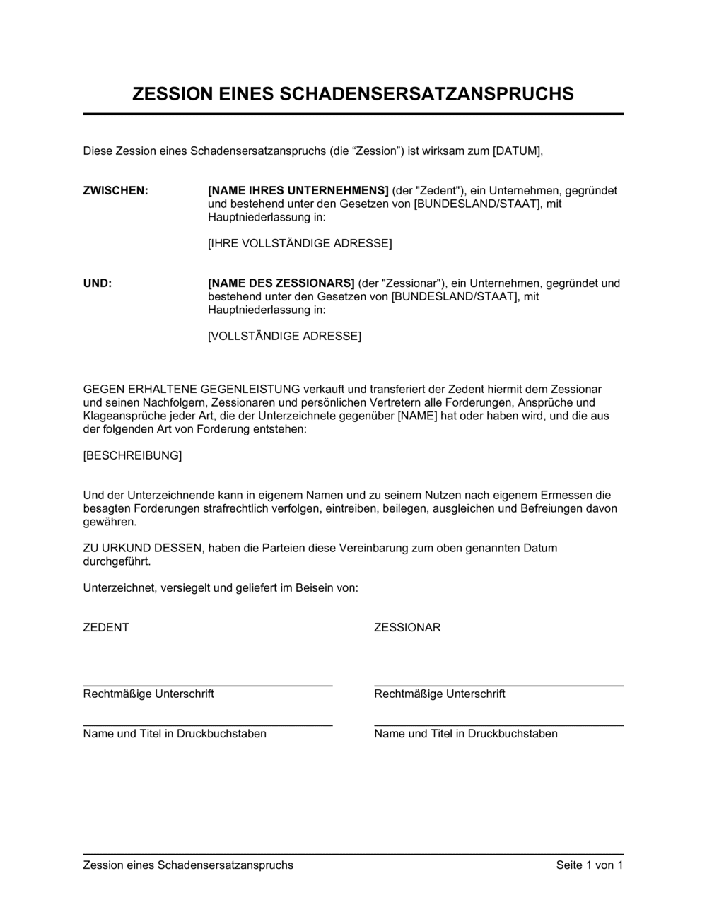 Business-in-a-Box's Zession eines Schadensersatzanspruchs