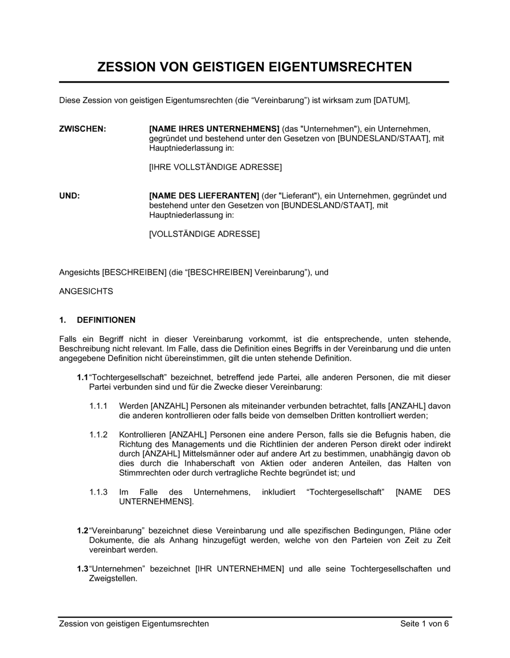 Business-in-a-Box's Zession von geistigen Eigentumsrechten