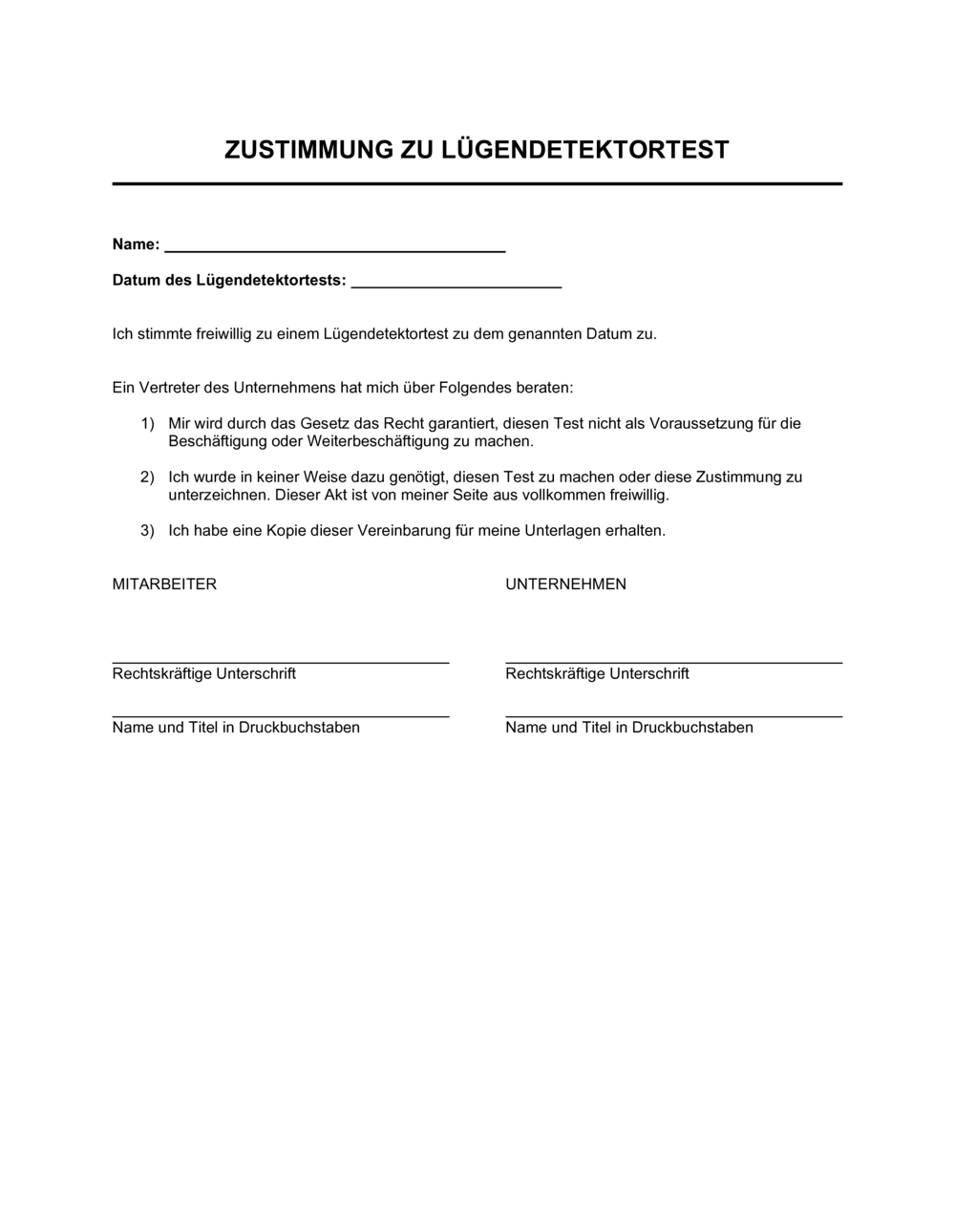 Business-in-a-Box's Zustimmung zu Lügendetektortest