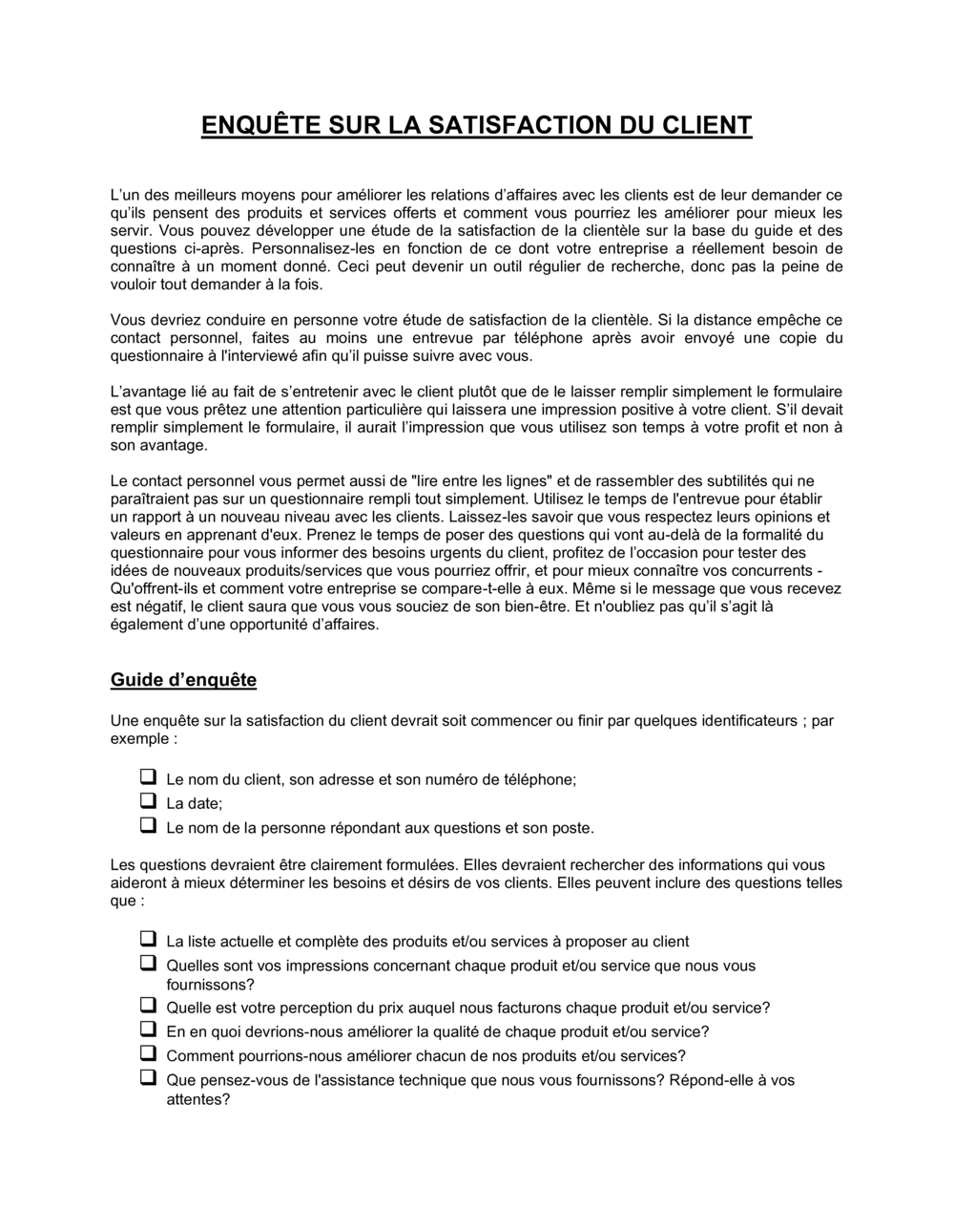 Business-in-a-Box's Étude de la satisfaction de la clientèle