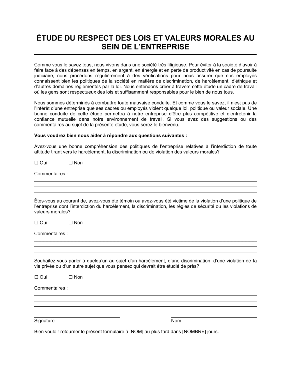 Business-in-a-Box's Étude du respect des lois par l'entreprise