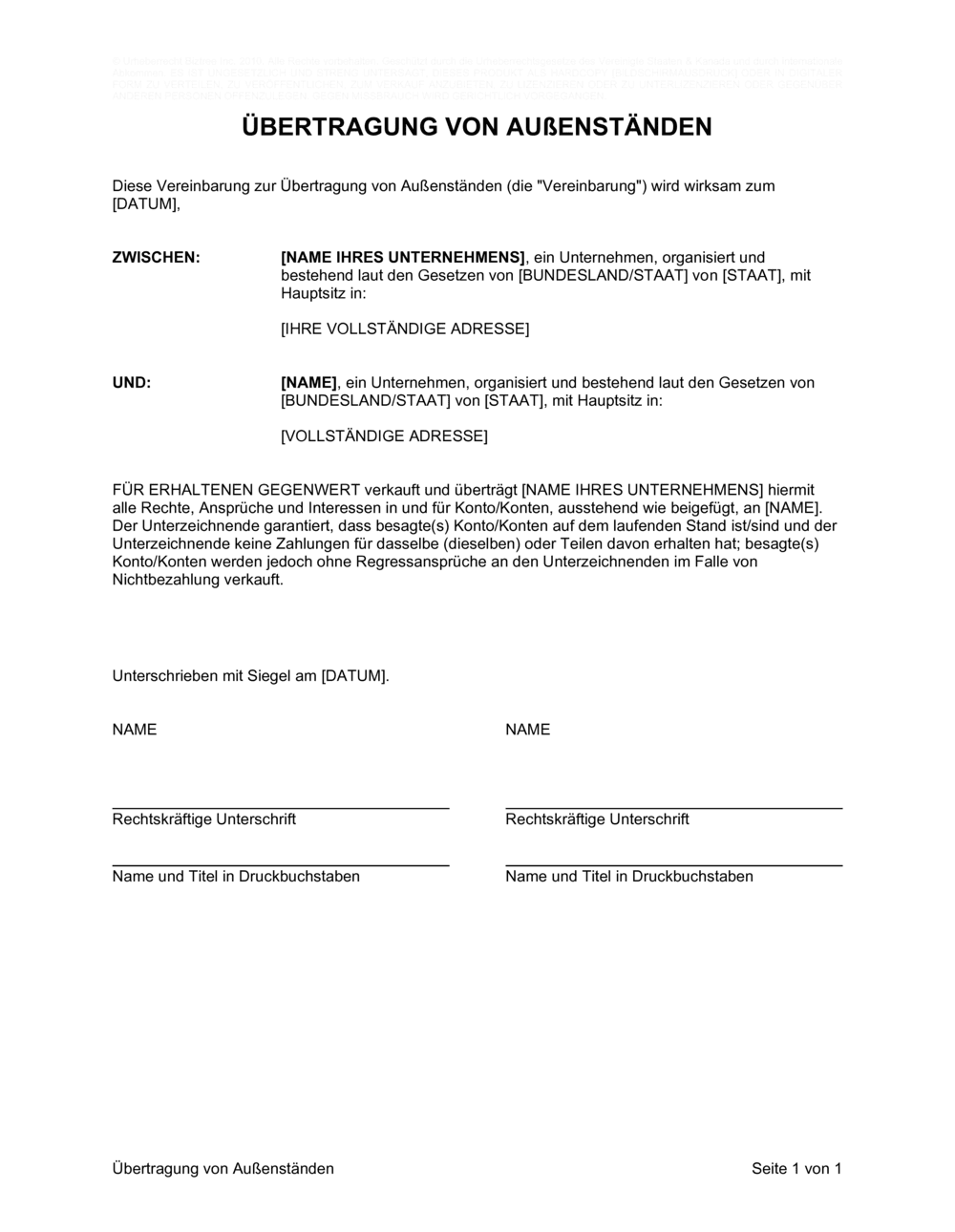 Business-in-a-Box's Übertragung von Außenständen