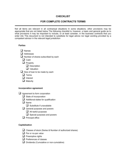 Checklist Pre-Incorporation Agreement