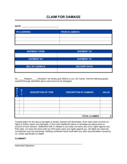 Business-in-a-Box's Claim for Damage on Shipped Goods Template