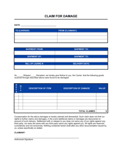 Claim for Damage on Shipped Goods