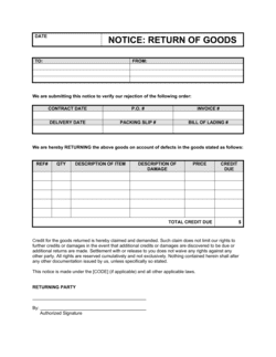 Business-in-a-Box's Notice for Return of Goods Template
