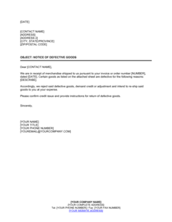 Business-in-a-Box's Notice of Defective Goods Template