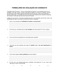 Formulário de Avaliação de Aplicante Questões