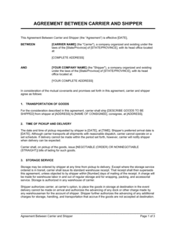 Business-in-a-Box's Agreement Between Carrier and Shipper Template