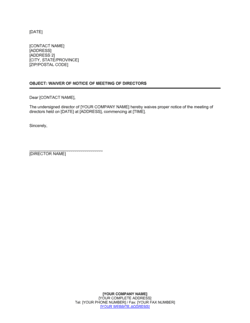 Business-in-a-Box's Waiver of Notice of Meeting of Directors Template