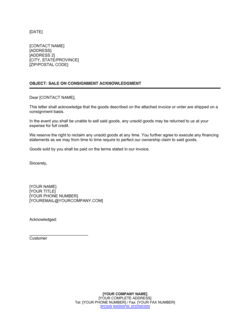 Business-in-a-Box's Sale on Consignment Acknowledgment Template