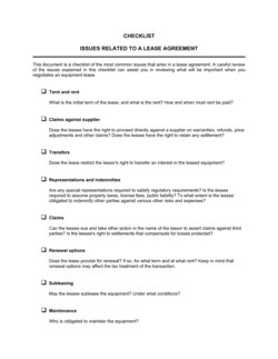 Checklist Equipment Lease