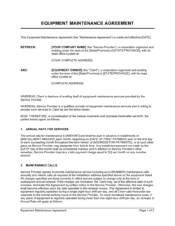 Business-in-a-Box's Equipment Maintenance Agreement Template